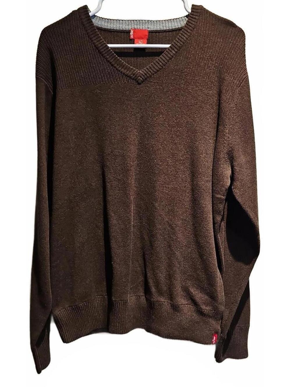 Levis Sweater Mens Large Brown Pullover Knit Stretch Outdoor V-neck Ribbed